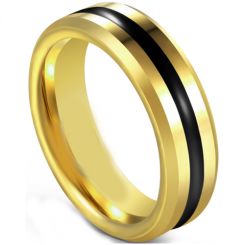 COI Tungsten Carbide Black Gold Tone Center Groove Beveled Edges Ring-5597