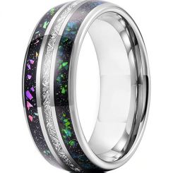 COI Tungsten Carbide Dome Court Ring With Meteorite and Crushed Opal-5626