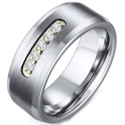 COI Tungsten Carbide Beveled Edges Ring With Cubic Zirconia-5586