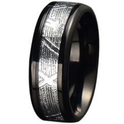 COI Black Tungsten Carbide Silver Inlays Beveled Edges Ring-TG5778