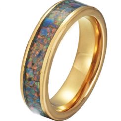 COI Gold Tone Tungsten Carbide Crushed Opal Pipe Cut Flat Ring-TG5792