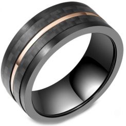 *COI Titanium Black Rose Pipe Cut Flat Ring With Carbon FIber-5803