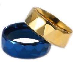 COI Titanium Gold Tone/Blue Faceted Ring-5808