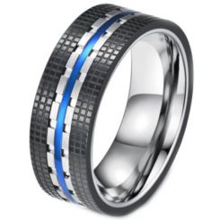 **COI Titanium Black Blue Tire Tread Ring-5813