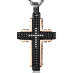 COI Titanium Black Rose Cross Pendant With Cubic Zirconia-5844