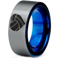 *COI Tungsten Carbide Blue Silver Volley Heart Pipe Cut Flat Ring-5855