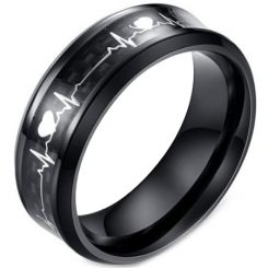 *COI Titanium Black/Blue/Silver Heartbeat & Heart Ring With Carbon Fiber-5875