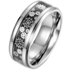 *COI Titanium Gears Beveled Edges Ring With Carbon Fiber-5899