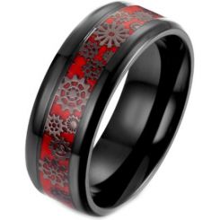 *COI Titanium Black Red Gears Beveled Edges Ring-5900