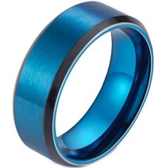 *COI Titanium Black Blue Beveled Edges Ring-5909