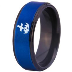 *COI Tungsten Carbide Black Blue Knights Templar Cross Crown Ring-5971