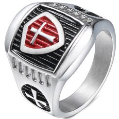 *COI Titanium Black Red Silver Cross Ring-5993