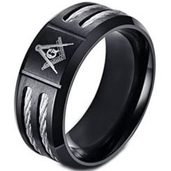 *COI Black Titanium Double Wire Masonic Beveled Edges Ring-6003