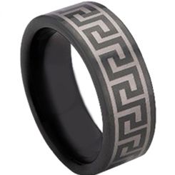 COI Black Tungsten Carbide Greek Key Pipe Cut Ring-TG673