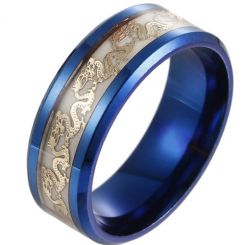 *COI Titanium Black/Blue Dragon Luminous Beveled Edges Ring-6857