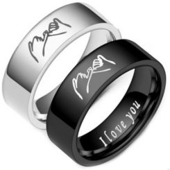 *COI Tungsten Carbide Black/Silver I Promise I Love You Pipe Cut Flat Ring-6872BB