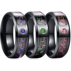 *COI Black Titanium Carbon Fiber Beveled Edges Ring With Cubic Zirconia-6881AA
