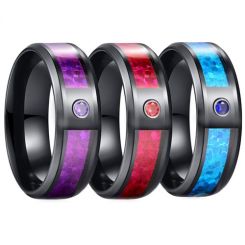 *COI Black Titanium Carbon Fiber Beveled Edges Ring With Cubic Zirconia-6883AA