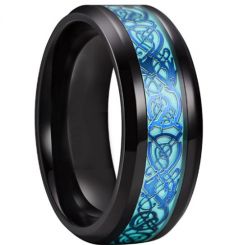 **COI Black Titanium Beveled Edges Ring With Blue Dragon-6918BB
