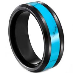 **COI Black Titanium Turquoise Beveled Edges Ring-6921BB