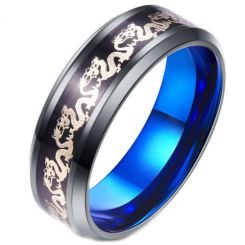**COI Titanium Black Blue Dragon Beveled Edges Ring-6925BB