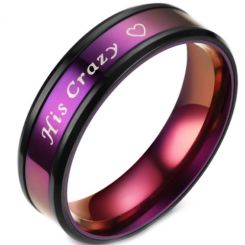 **COI Titanium Black Purple His Crazy & Heart Beveled Edges Ring-6947BB
