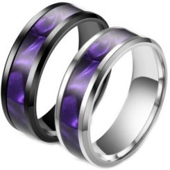 **COI Titanium Black/Silver Purple Blue Camo Beveled Edges Ring-6973BB