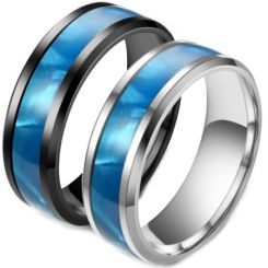 **COI Titanium Black/Silver Blue Camo Beveled Edges Ring-6976BB