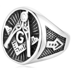 **COI Titanium Black Silver Masonic Freemason Ring-6978BB