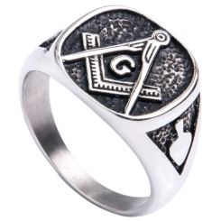 **COI Titanium Black Silver Masonic Freemason Ring-6979BB