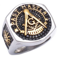 **COI Titanium Black Gold Tone Masonic Freemason Ring-6981BB