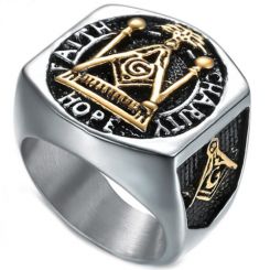 **COI Titanium Black Gold Tone Masonic Freemason Ring-6983BB