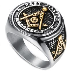 **COI Titanium Black Gold Tone Masonic Freemason Ring-6984BB
