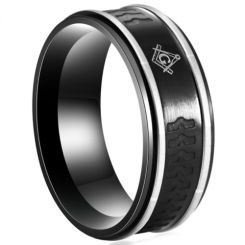 **COI Titanium Black Silver Masonic Freemason Ring-6989BB