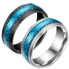 **COI Titanium Black/Silver Blue Dragon Ring-6993BB