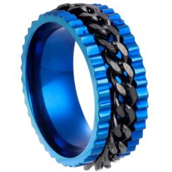**COI Titanium Black Blue Chain Link Ring-6995BB