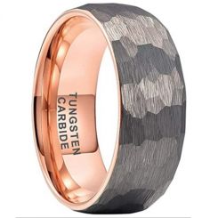 **COI Tungsten Carbide Rose/Gold Tone Silver Hammered Dome Court Ring-6996BB