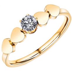 **COI Gold Tone Titanium Solitaire Ring With Hearts-7003BB