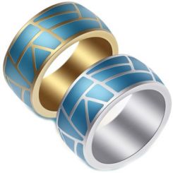 **COI Titanium Gold Tone/Silver Blue Resin Dome Court Ring-7009BB