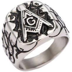 **COI Titanium Black Silver Masonic Freemason Ring-7011BB