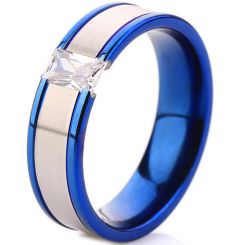 **COI Titanium Blue Silver Solitaire Ring With Cubic Zirconia-7012BB