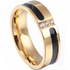 **COI Titanium Black Gold Tone Ring With Cubic Zirconia-7016BB