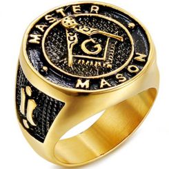 **COI Titanium Gold Tone Black Masonic Freemason Ring-7029BB