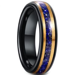 **COI Tungsten Carbide Black Gold Tone Lapis Lazuli Dome Court Ring-7035DD