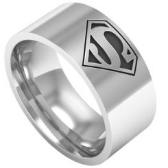 **COI Titanium Black Silver Superman Pipe Cut Flat Ring-7052BB
