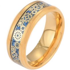 **COI Gold Tone Titanium Gears Beveled Edges Ring With Carbon Fiber-7056DD
