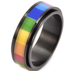 **COI Black Titanium Rainbow Pride Step Edges Rotating Ring-7065AA
