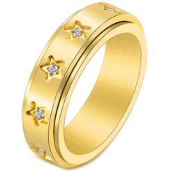**COI Gold Tone/Silver/Rose Titanium Step Edges Rotating Ring With Cubic Zirconia-7067AA