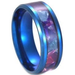 **COI Blue Titanium Beveled Edges Ring With Abalone Shell-7068AA
