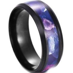 **COI Black Titanium Beveled Edges Ring With Abalone Shell-7069AA